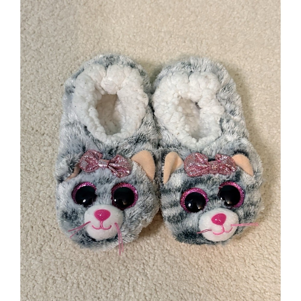 TY Beanie Boos Slippers Socks Kiki Kitty Cat Girls Size 11-13 EUC